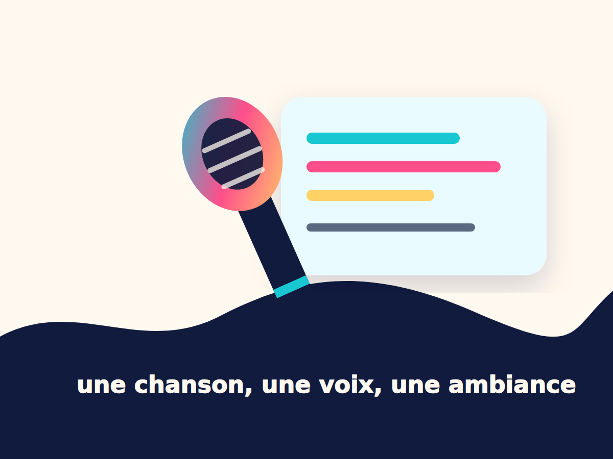 Micro karaoké stylisé avec couleurs pop et écran de paroles