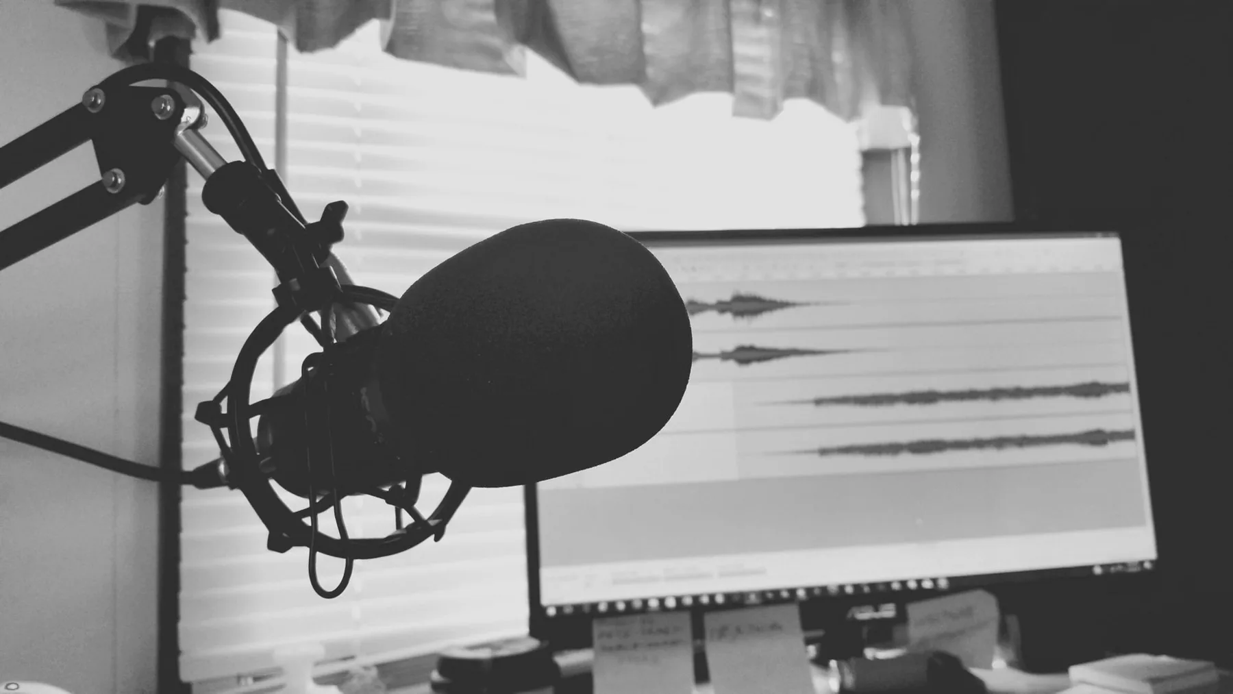 Karaoke microphone in front of an audio screen Karaoke microphone in front of an audio screen