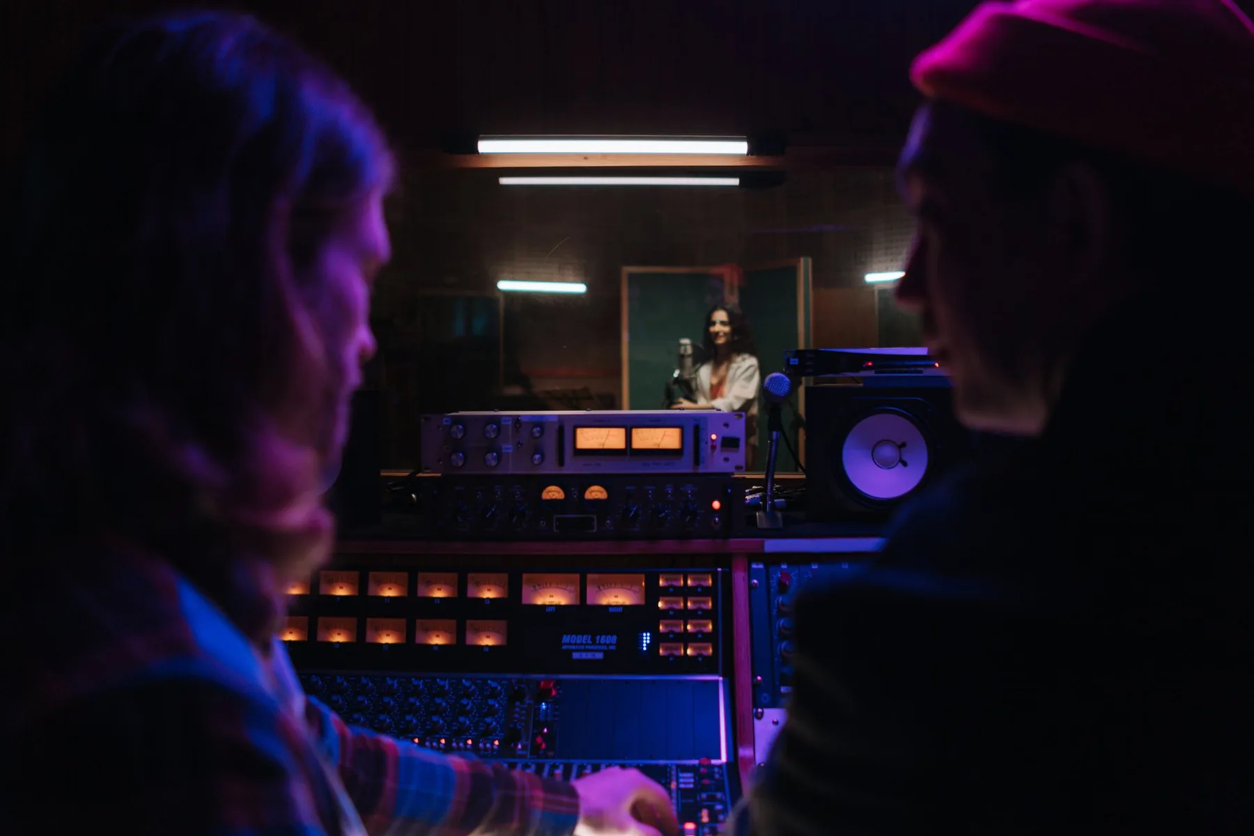 Singer in a studio booth Singer in a studio booth
